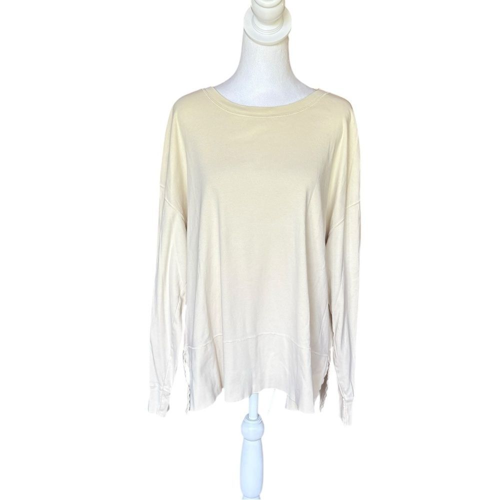 J Jill Cotton Tunic Top Split Hem Long Sleeve Cream Womens Size Medium Tall
